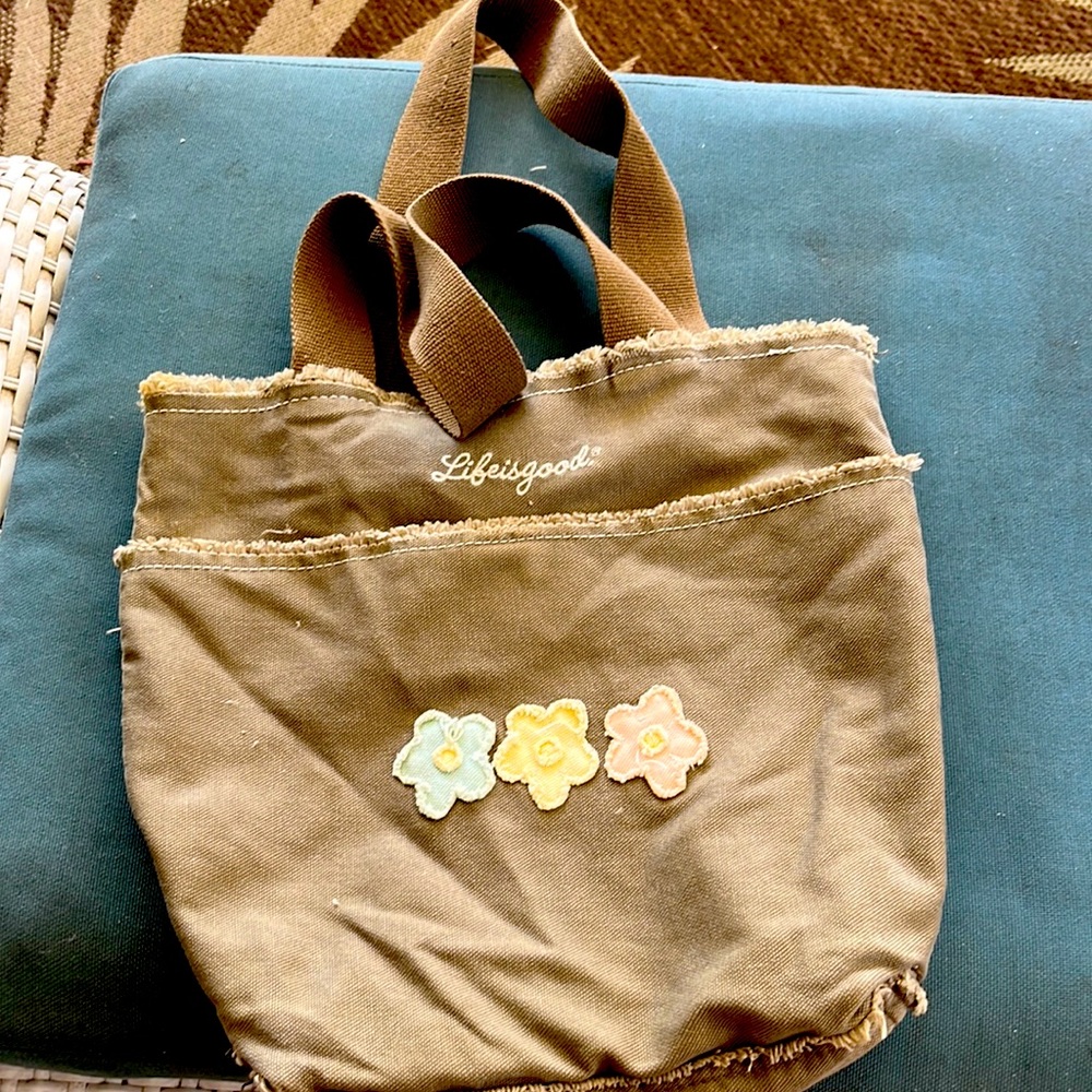 Life is Good distressed canvas tote bag